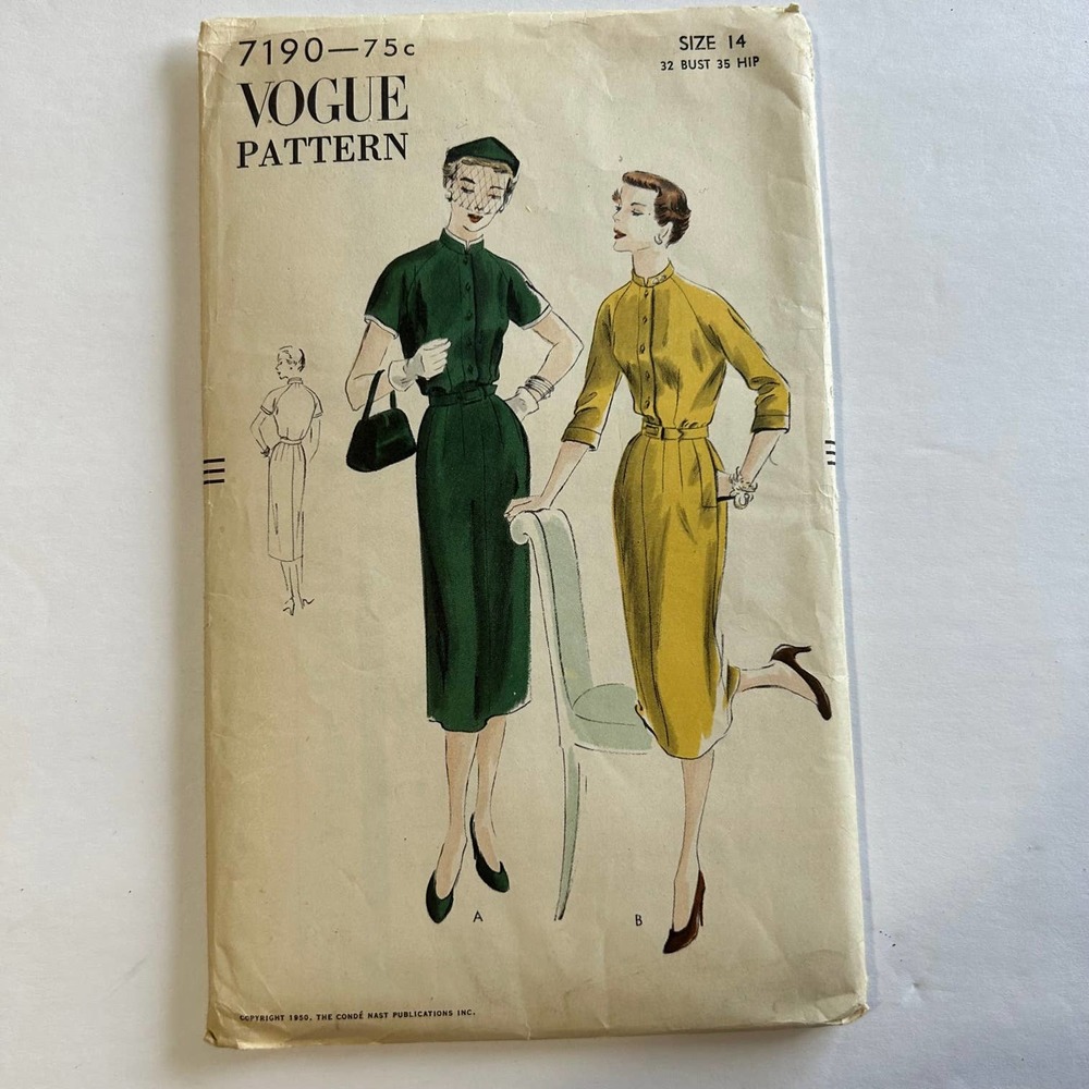 Vogue Vintage 1950's Unprinted Pattern‎  #7190 Dress Size 14 Bust 32 Hips 35